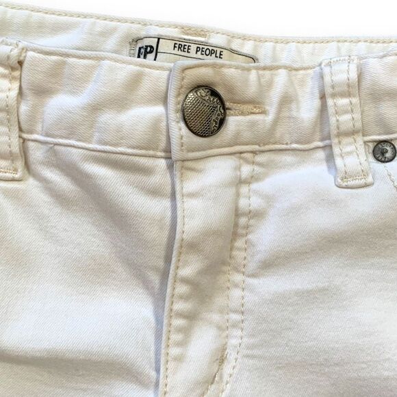 Free People Jeans Skinny Distressed White Denim Midrise Cropped - Picture 4 of 7